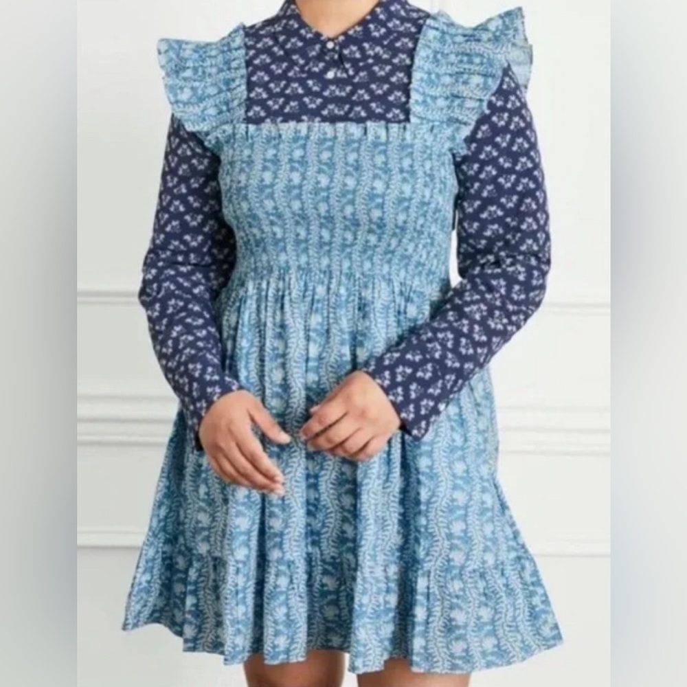 Hill House Home Elizabeth Mini Nap Dress Trailing Vines Print Blue